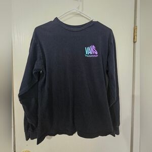 Vans Mens Navy Long Sleeve Tee with Colorful Vans Logo On Front And Back.